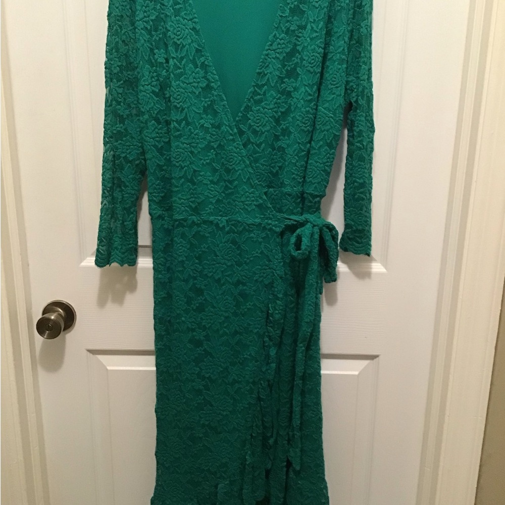 Roaman's Green Long Sleeve Lace Dress